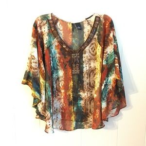 New Directions butterfly sleeve sheer blouse